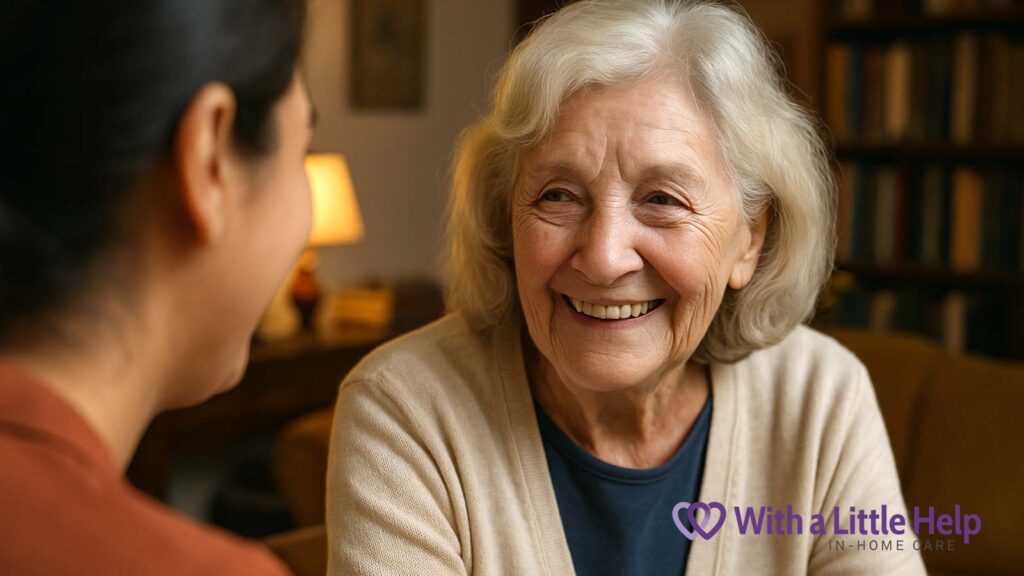 Senior woman with cognitive impairments in home care