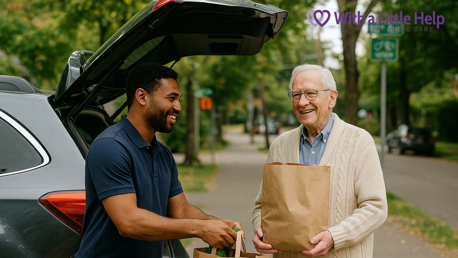 Seattle care at home caregiver supporting senior client with errands and transportation.