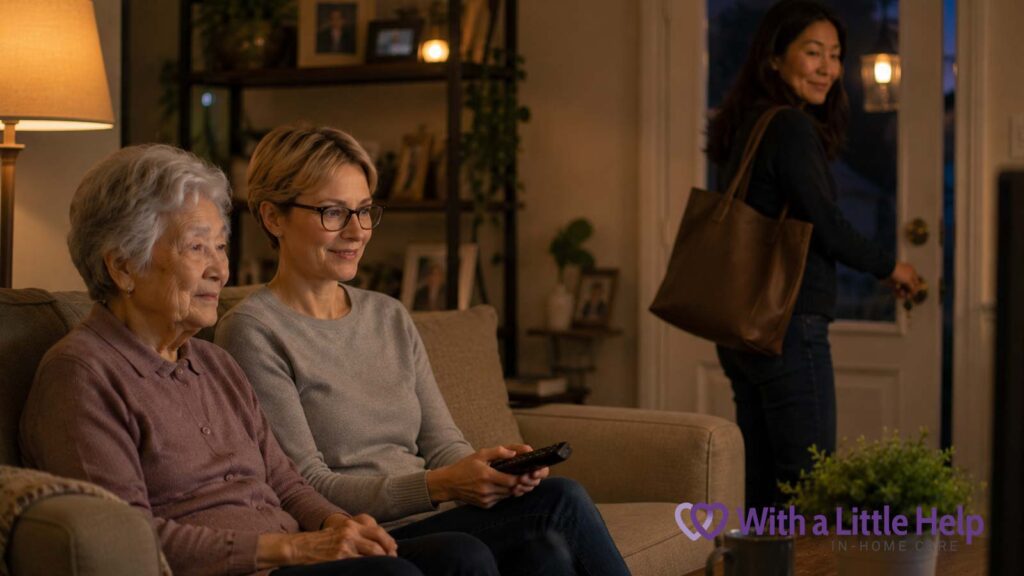 Senior respite care allowing family caregiver to leave while senior relaxes comfortably at home